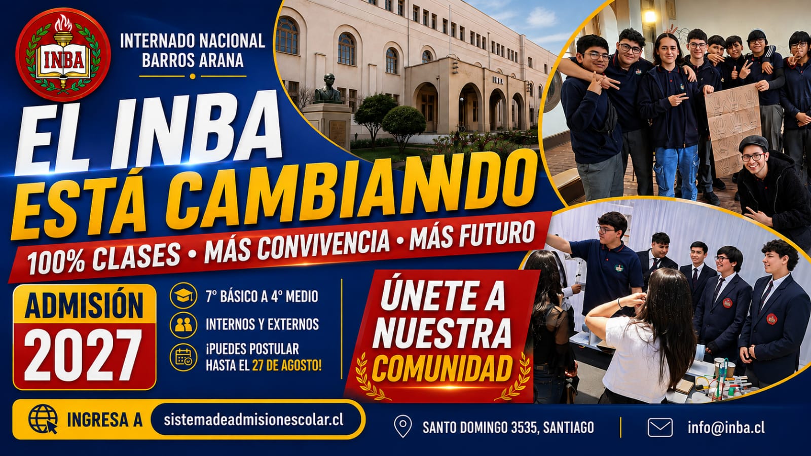 El INBA está cambiando. Admisión 2027, postula hasta el 27 de agosto.